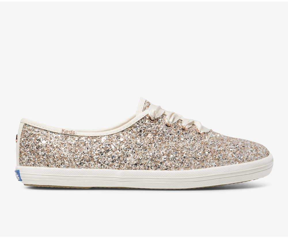 Womens Keds Sneakers - Kate Spade new york Champion Glitter - Rose Gold - 9763-YSWVP